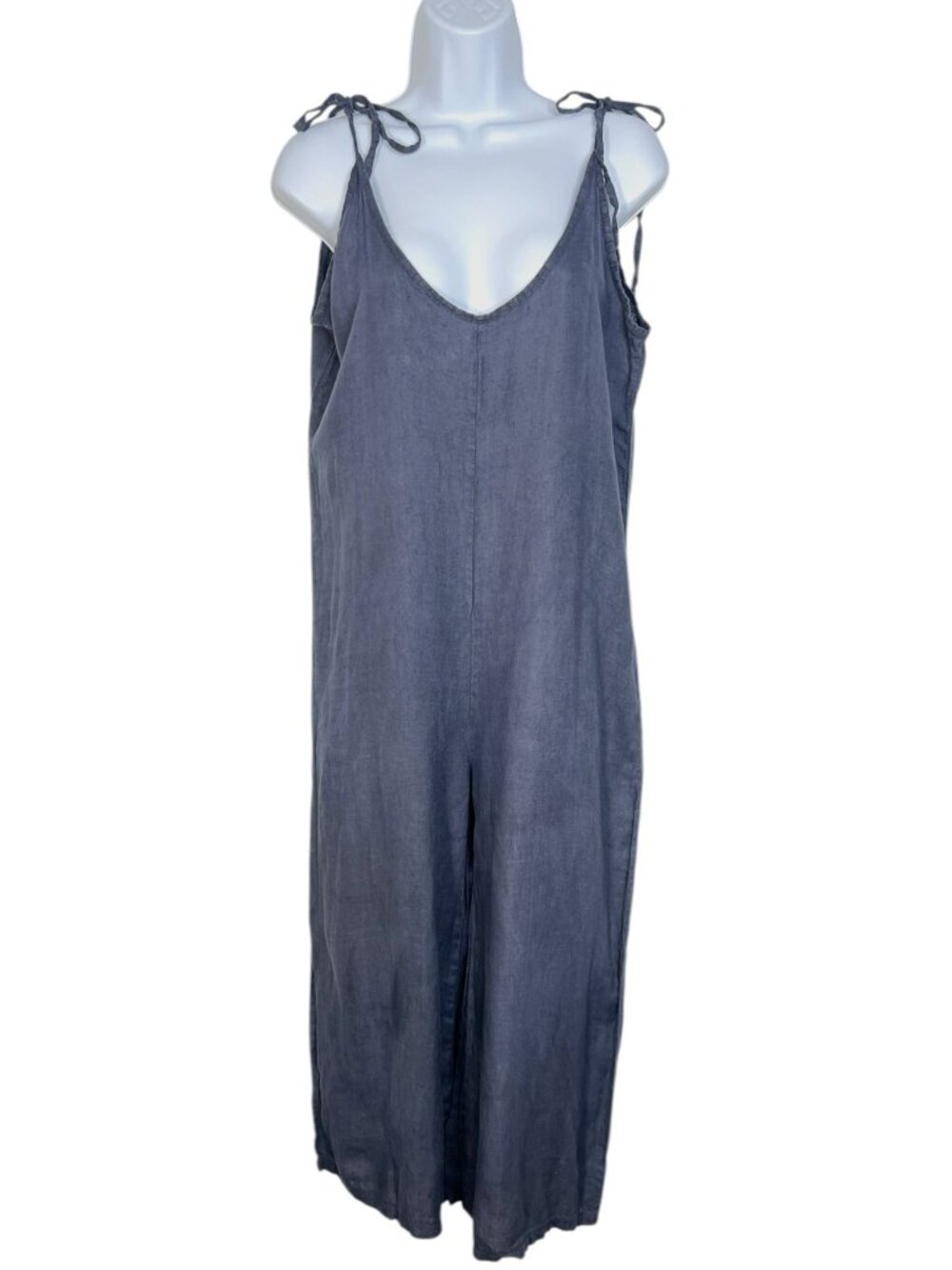 marché Cropped Linen Jumpsuit Charcoal gray Tie straps Made in Italy medium